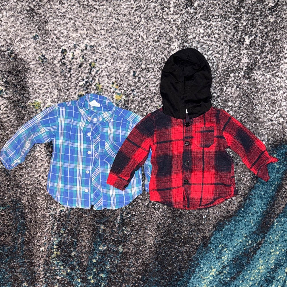 Kids Plaid Button-Down Shirt Set - Blue and Red